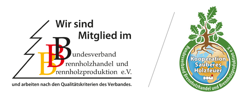 Zertifizierungen: Mitglied im Bundesverband Brennholzhandel und Brennholzproduktion e.V., Zertifizierung Kooperation Sauberes Holzfeuer